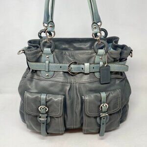 Coach Vintage Satchel | Extra Large Grey Leather Purse | Exotic Teal Accent Hand